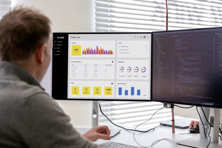 Business consultant voor scherm met dashboard