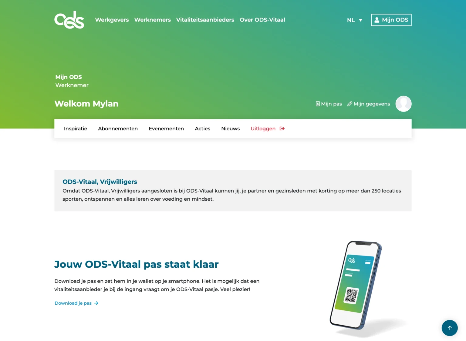 Klantportaal Mijn ODS met informatie over abonnementen en evenementen